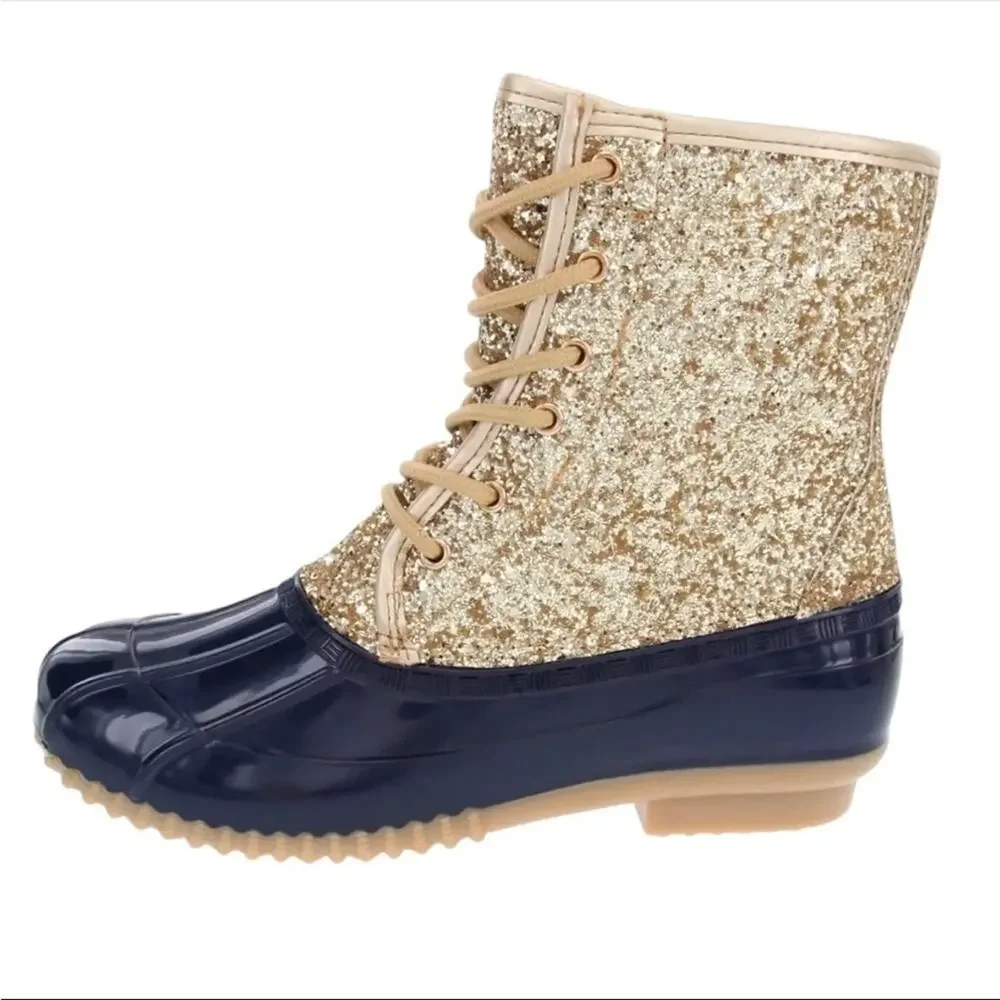 sugar Skylar Navy Glitter Duckboot Winter Boots